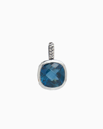 Square Stone Pendant with Petroglyph Texture - London Blue Topaz