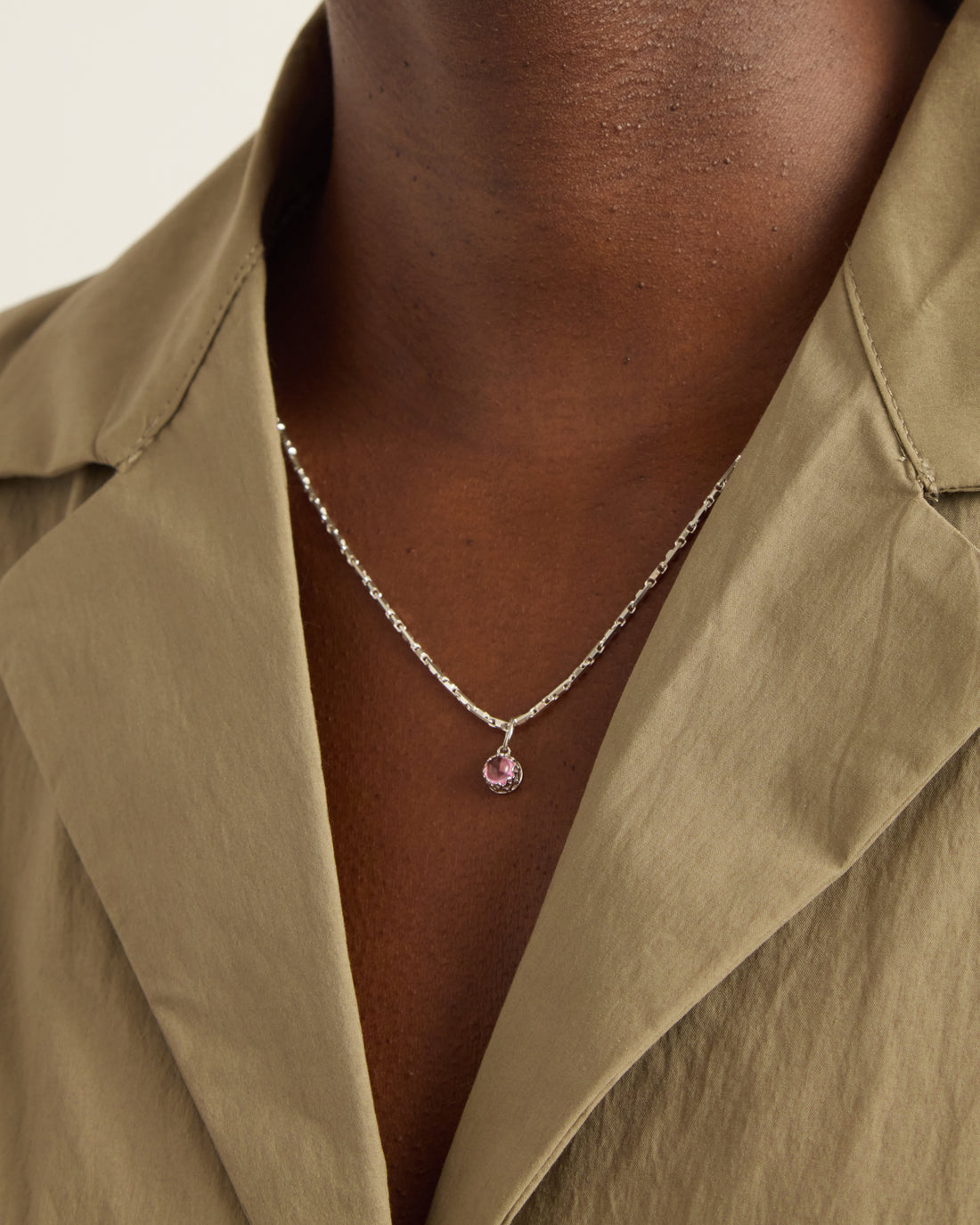 Pink Ribbon Stone Pendant - Pink Zircon
