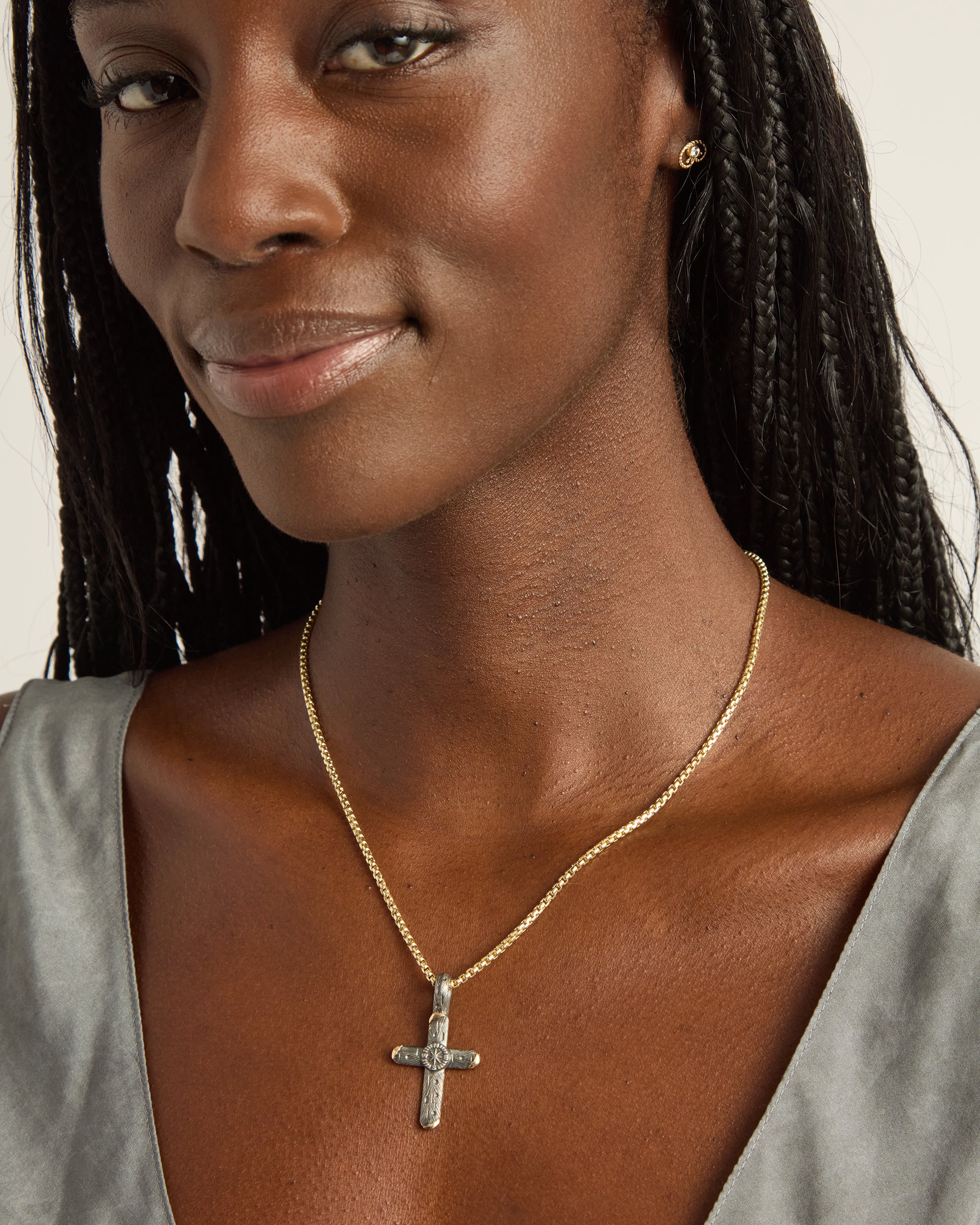 Marine Texture Compass Cross Pendant