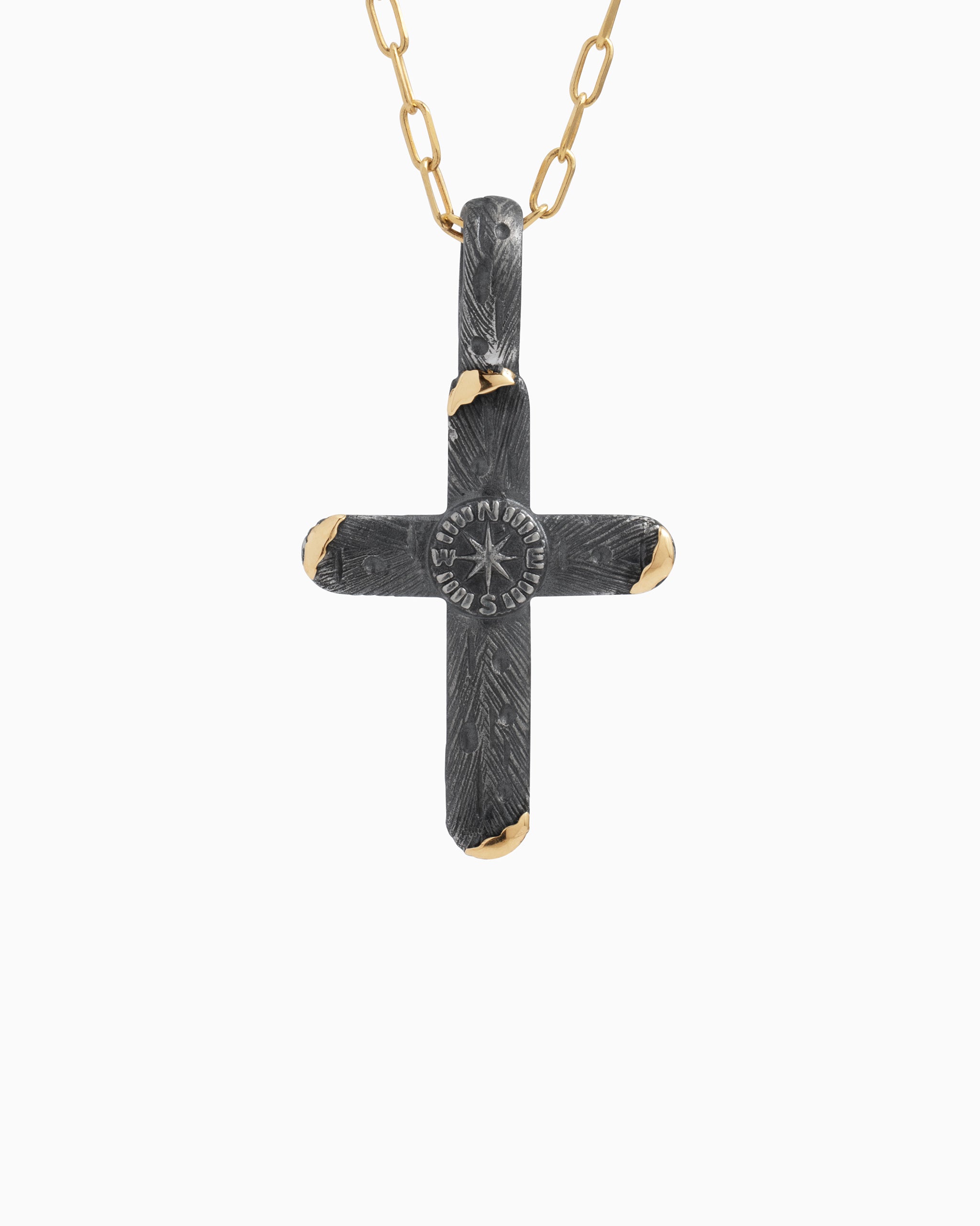 Marine Texture Compass Cross Pendant