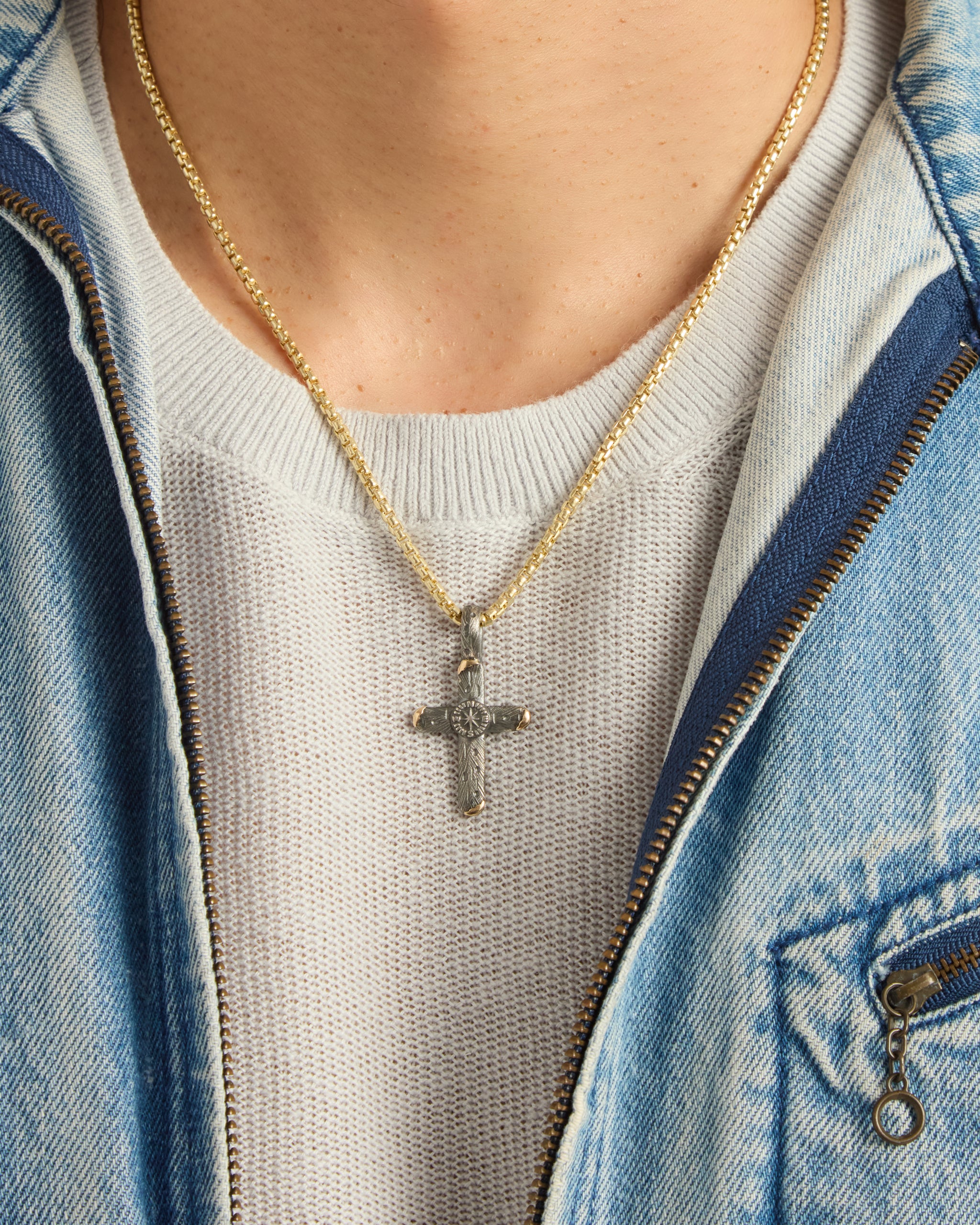 Marine Texture Compass Cross Pendant