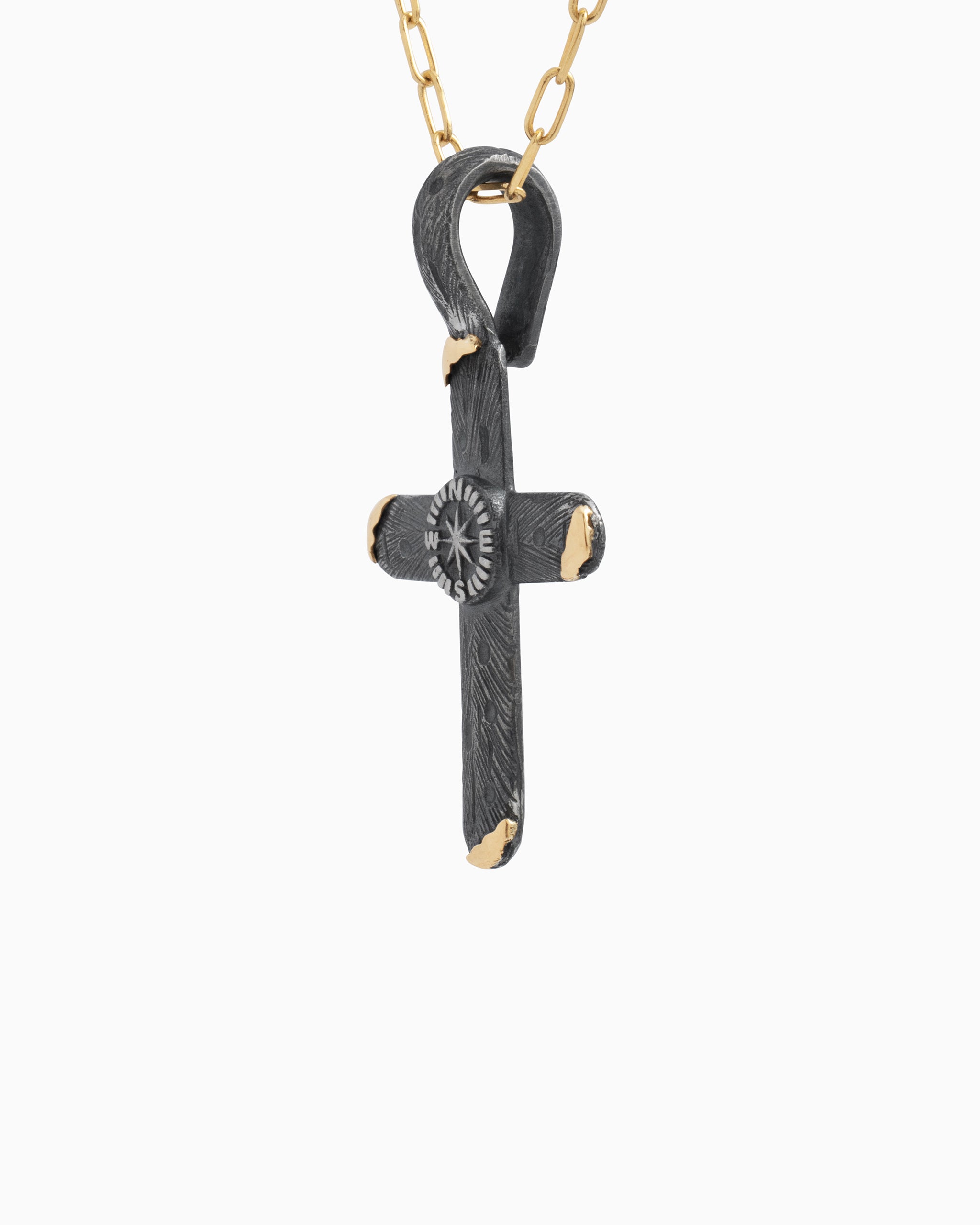 Marine Texture Compass Cross Pendant
