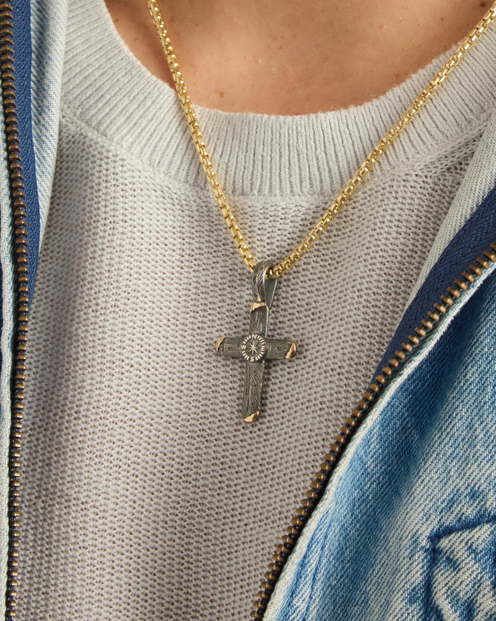 Marine Texture Compass Cross Pendant
