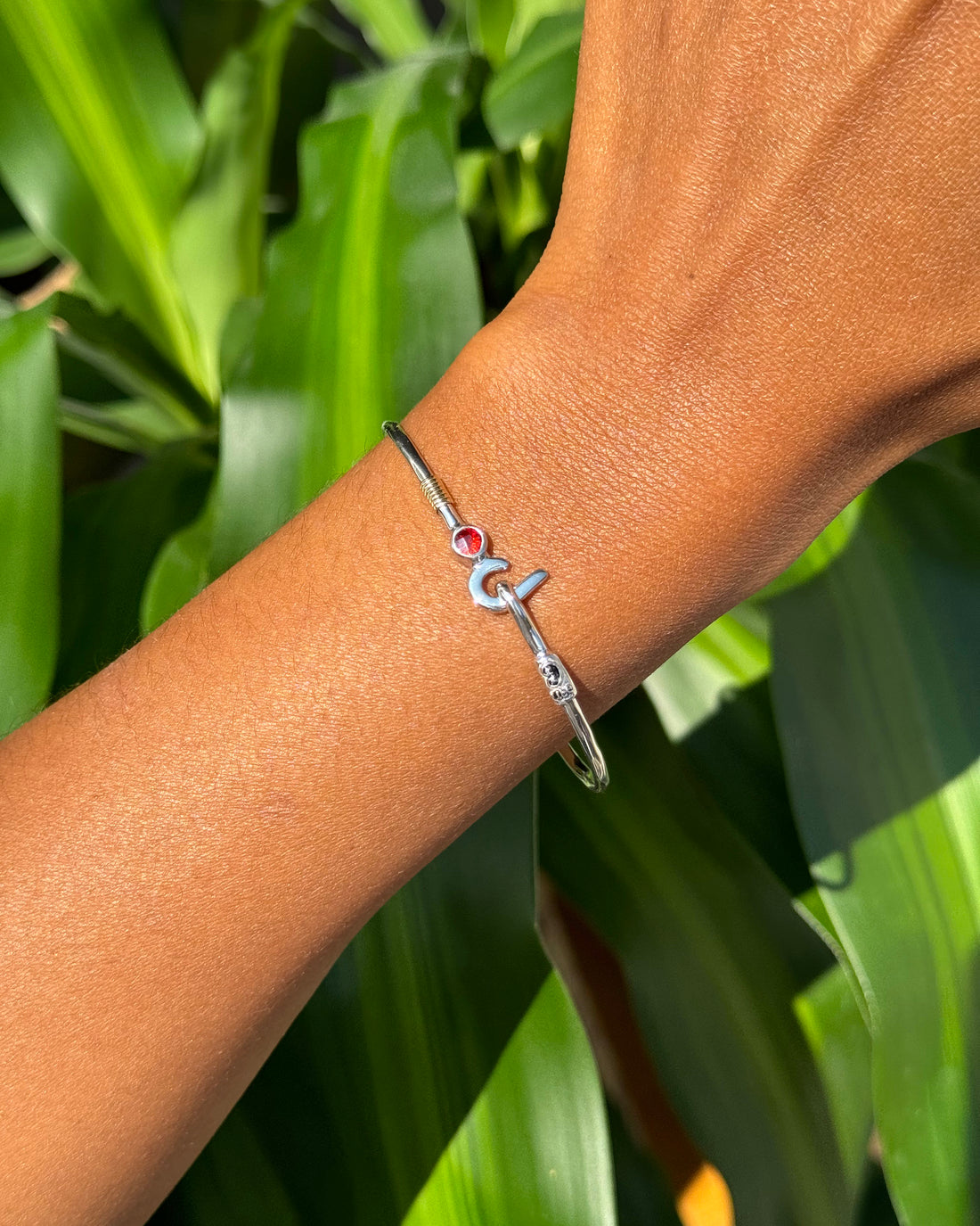 St. John Hook Bracelet with Stone, 2mm - Red Zircon