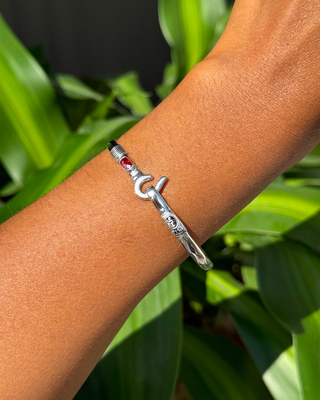 St. John Hook Bracelet with Stone, 4mm - Red Zircon