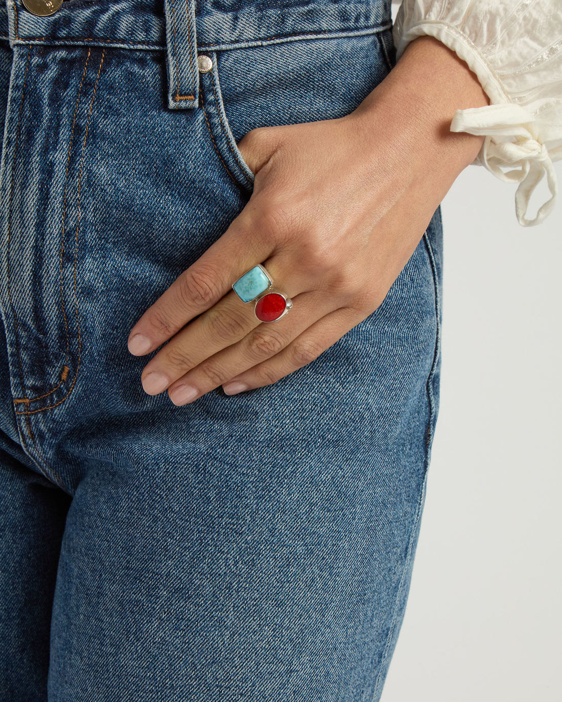 Sister Bays Ring - Larimar/Red Coral