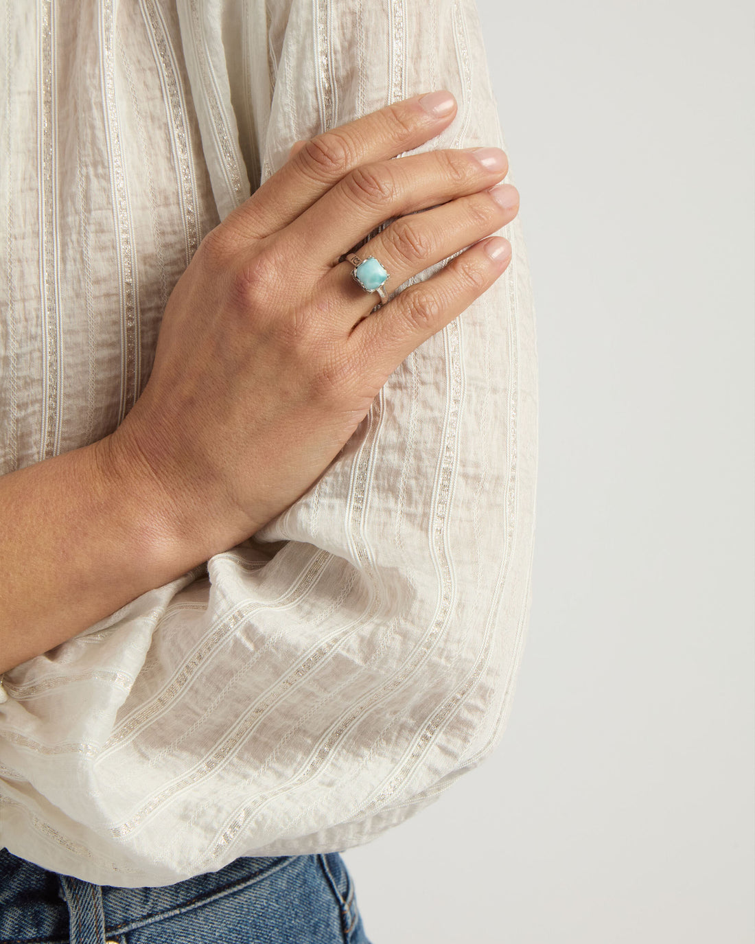 Princess Petroglyph Square Stone Ring - Larimar