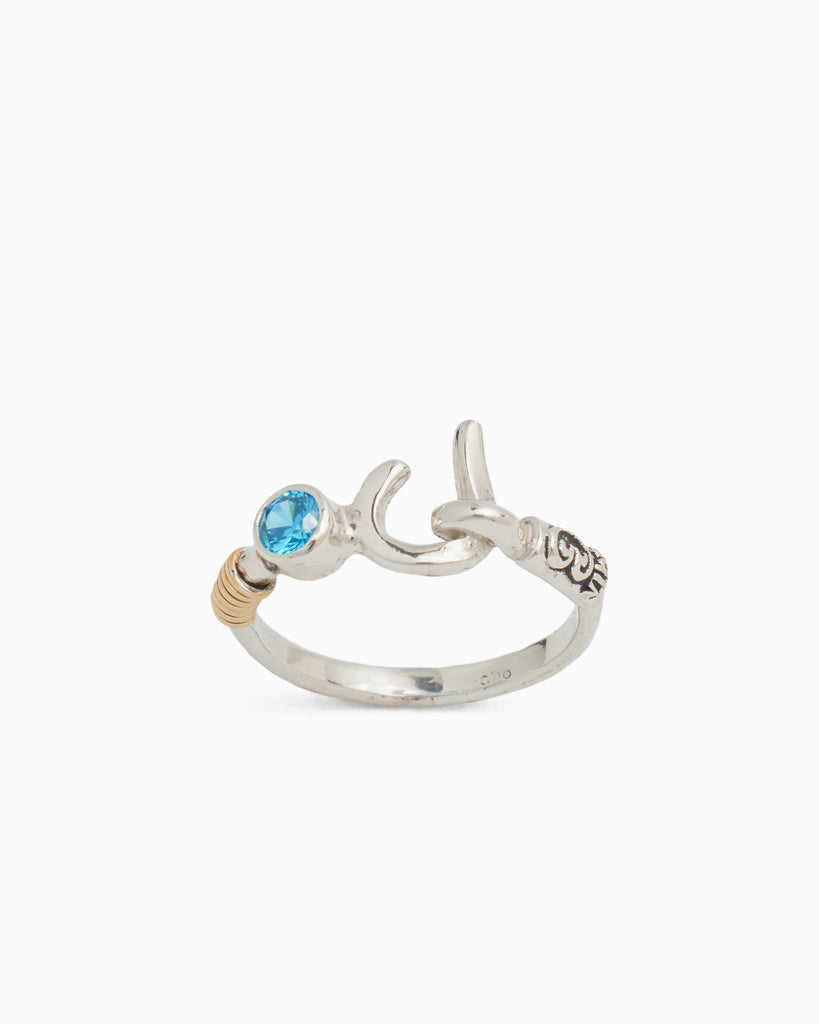 St. John Hook Ring with Stone - Blue Zircon
