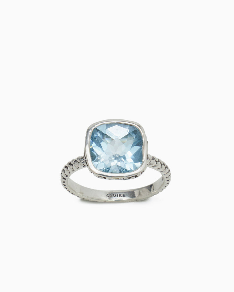 Stone Ring with Petroglyph Setting - Blue Topaz