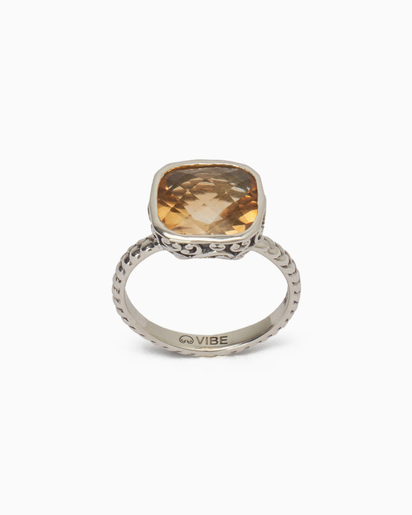 Stone Ring with Petroglyph Setting - Citrine
