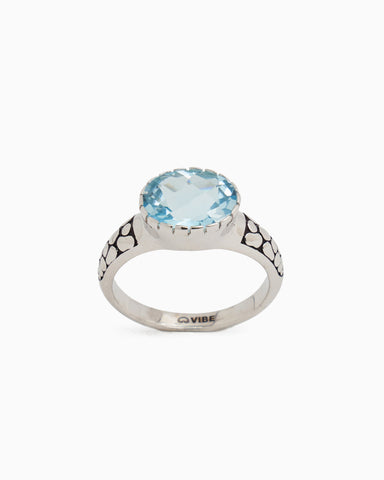 Water Stone Ring with Turtle Texture - Blue Topaz