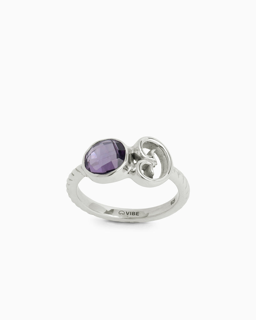 Twisted Ring with Stone & Petroglyph - Amethyst