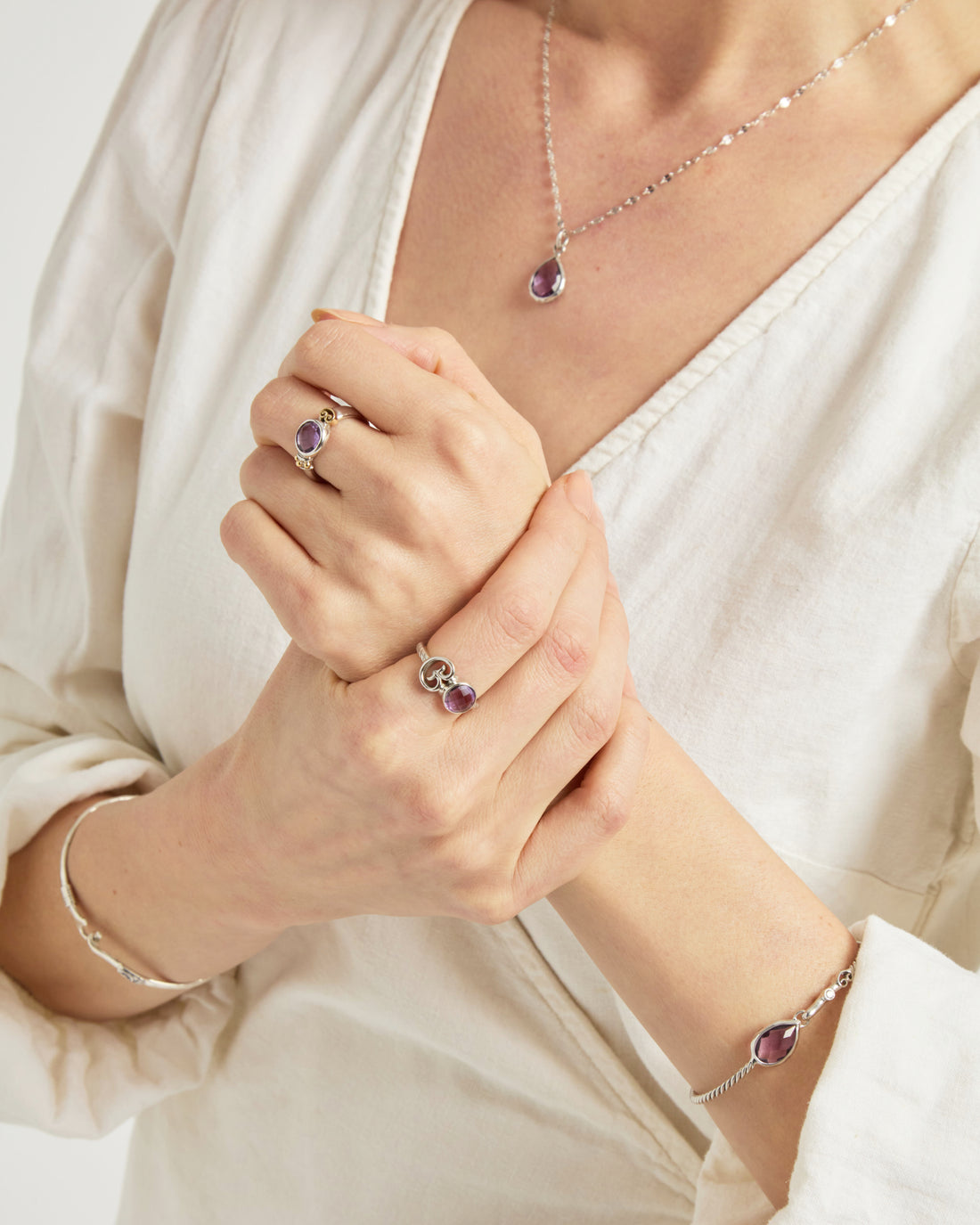 Twisted Ring with Stone & Petroglyph - Amethyst