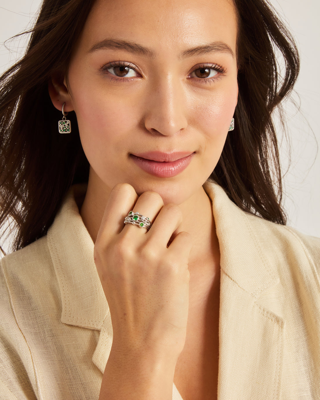 Multi Band Bubble Ring - Green Zircon/White Zircon