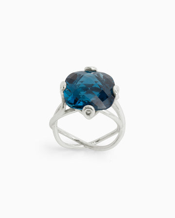 Intertwined Band Ring with Stone - London Blue Topaz