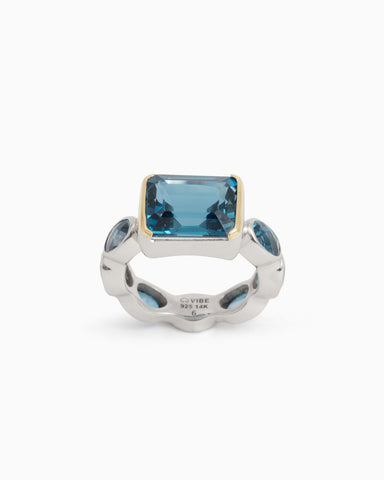 Square Ring with Stones - London Blue Topaz