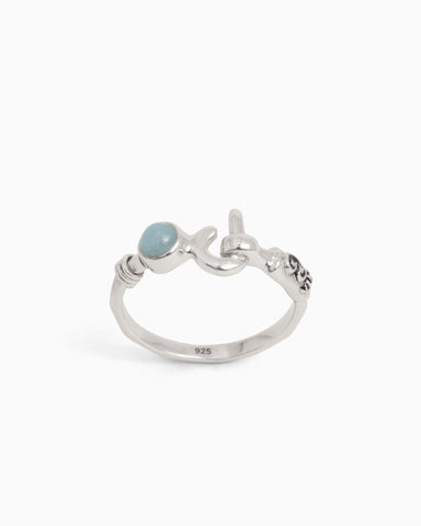 St. John Hook Ring with Stone - Larimar