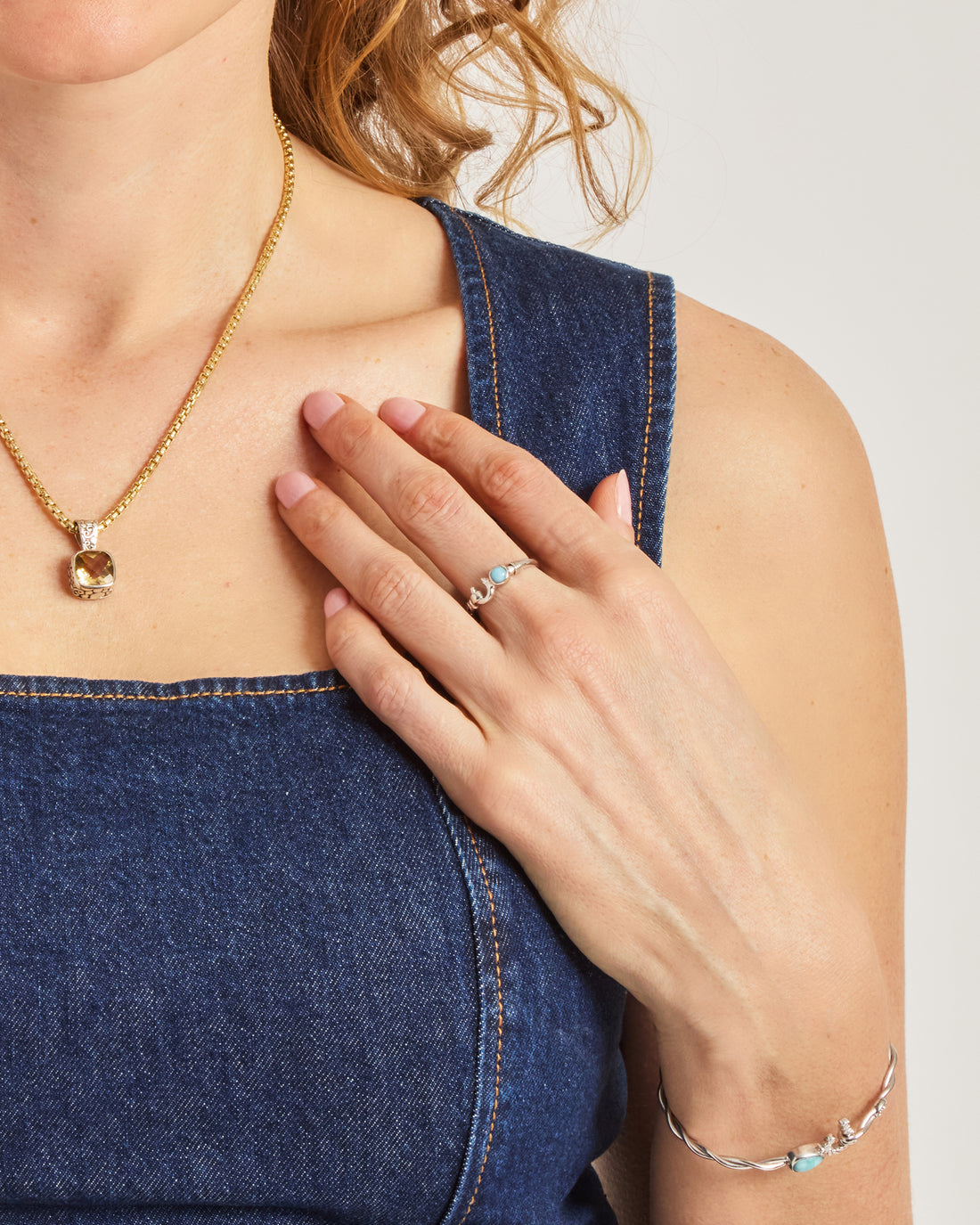 Hook Ring with Stone - Larimar