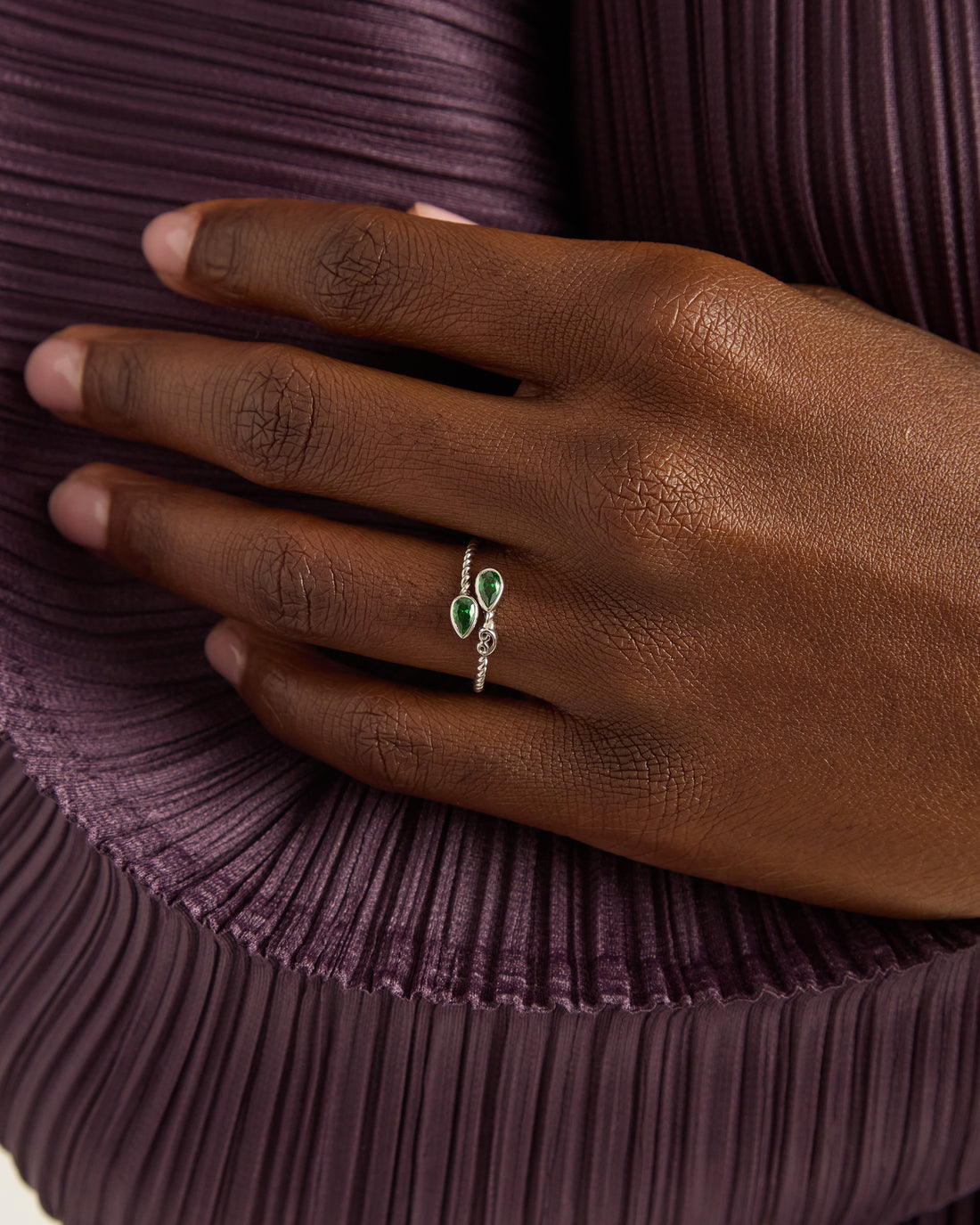 Sterling Silver Twisted Wrap Ring with Stones - Green Zircon
