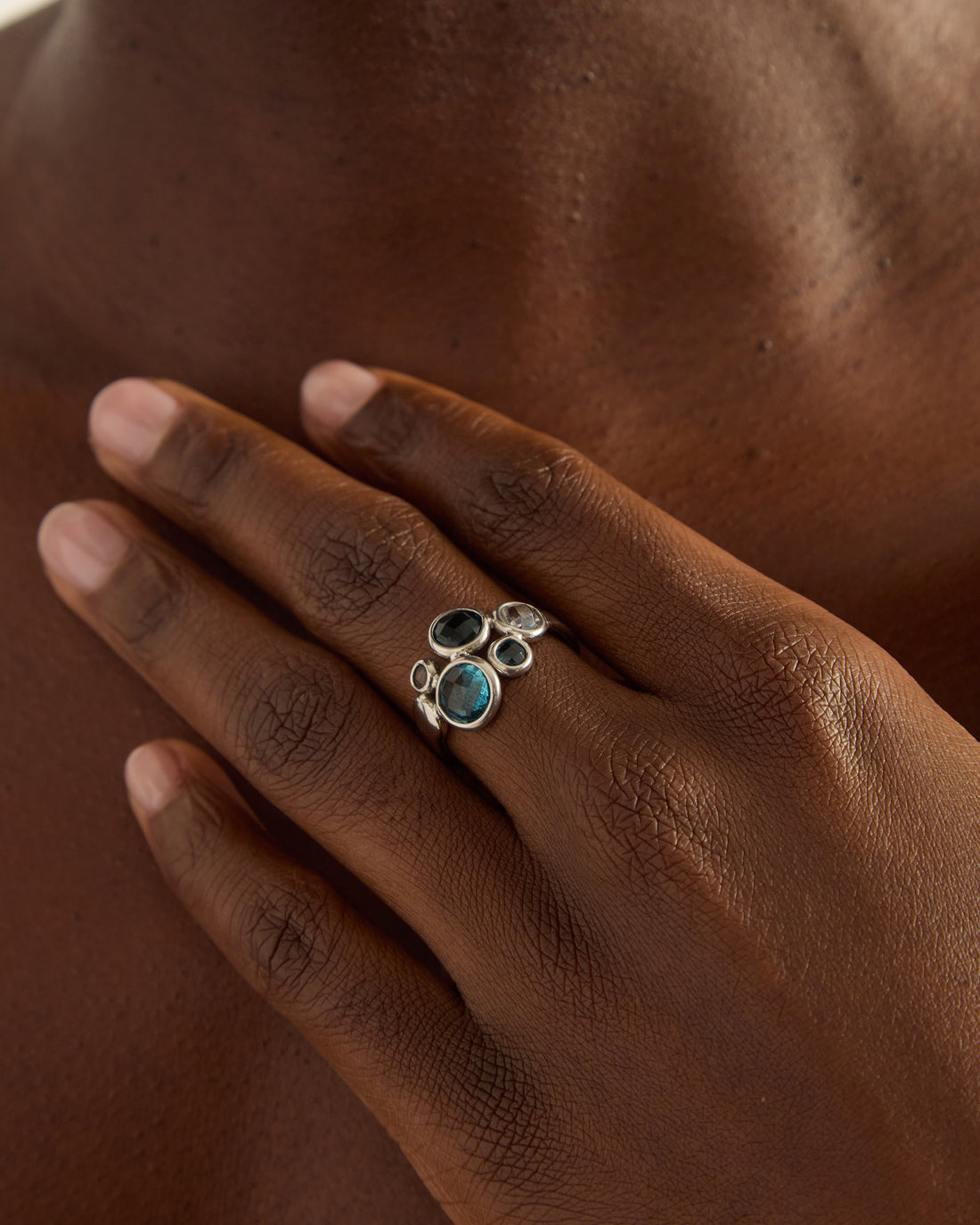 Gemstone Bubble Ring - London Blue Topaz/Hampton Blue Topaz/White Zircon