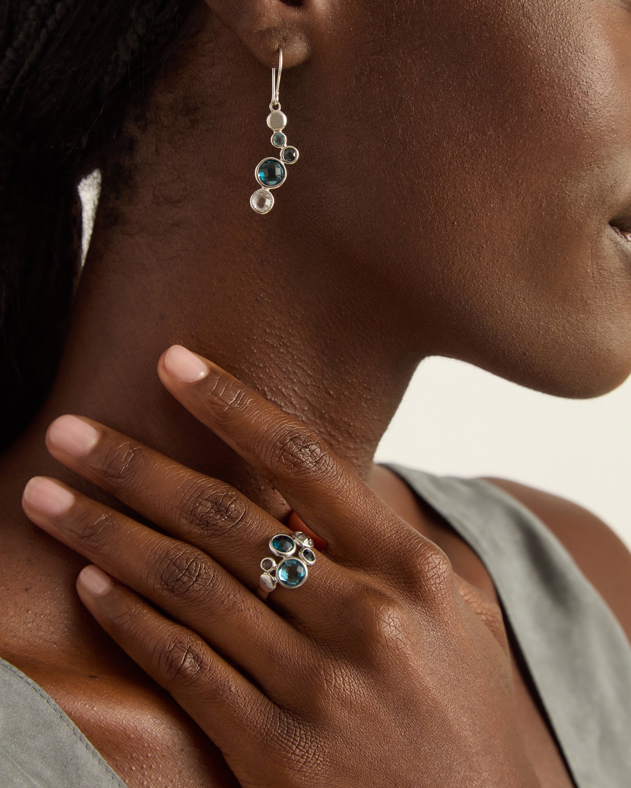 Gemstone Bubble Ring - London Blue Topaz/Hampton Blue Topaz/Sky Blue Topaz/White Zircon