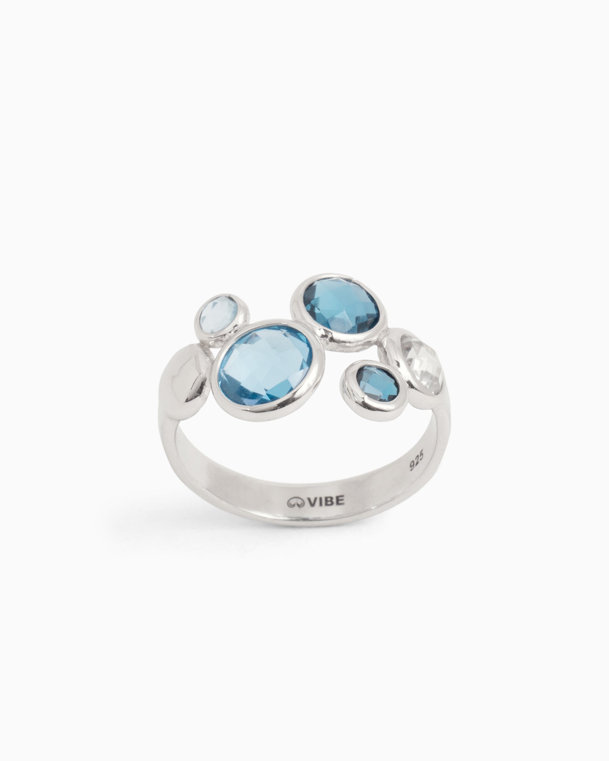 Gemstone Bubble Ring - London Blue Topaz/Hampton Blue Topaz/White Zircon