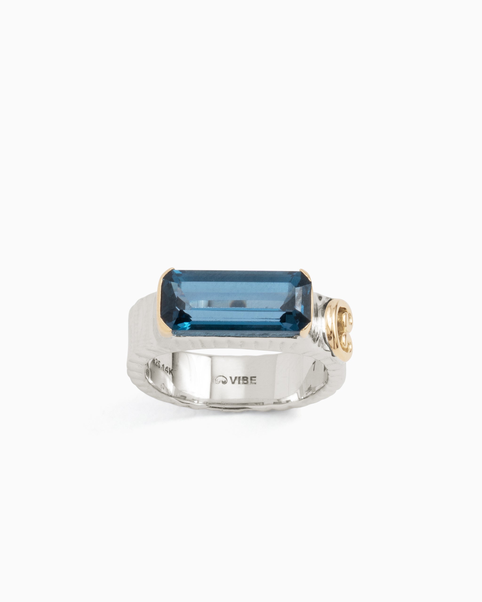 Water Texture Elongated Stone Ring - London Blue Topaz