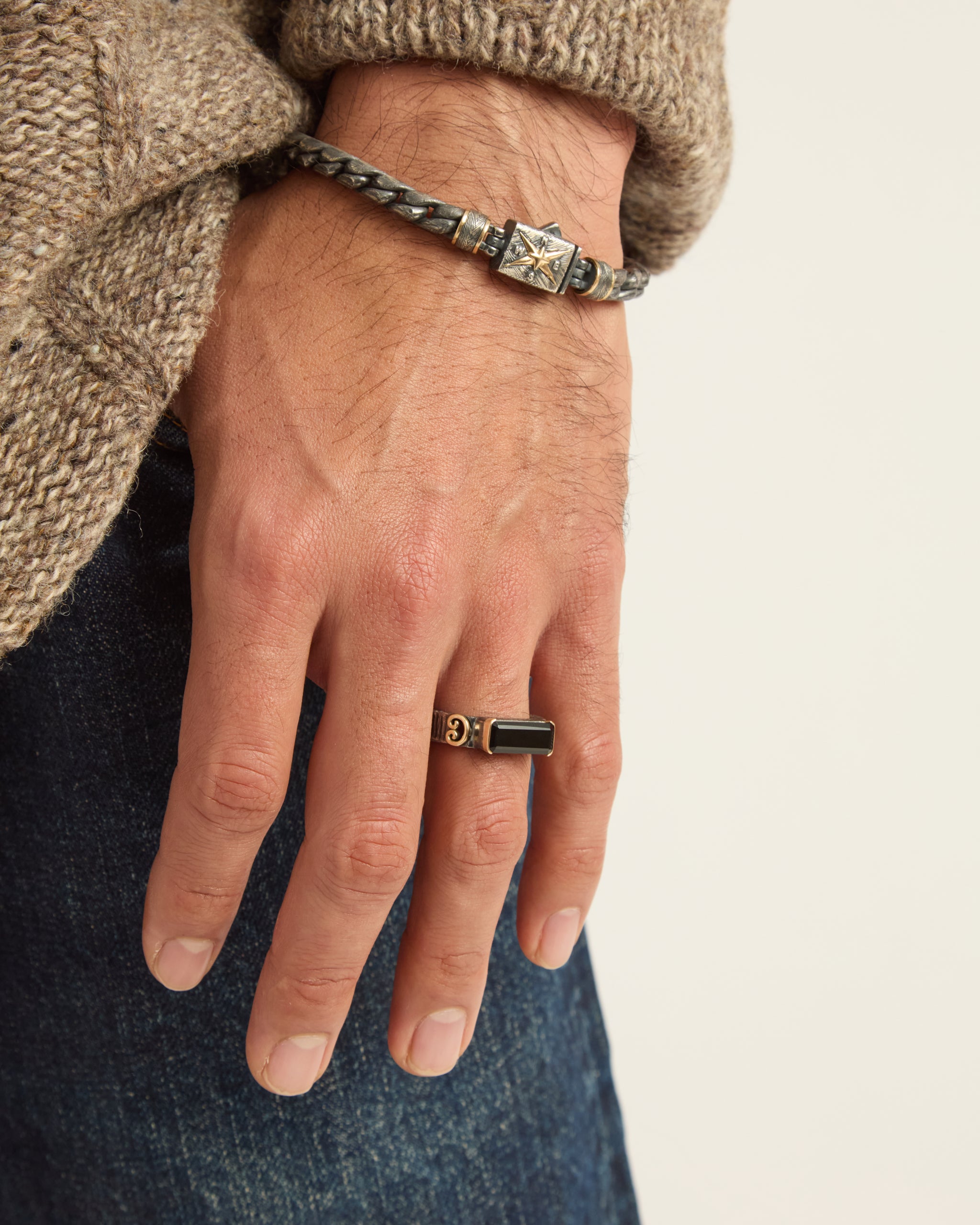 Salty Water Texture Elongated Stone Ring - Black Onyx