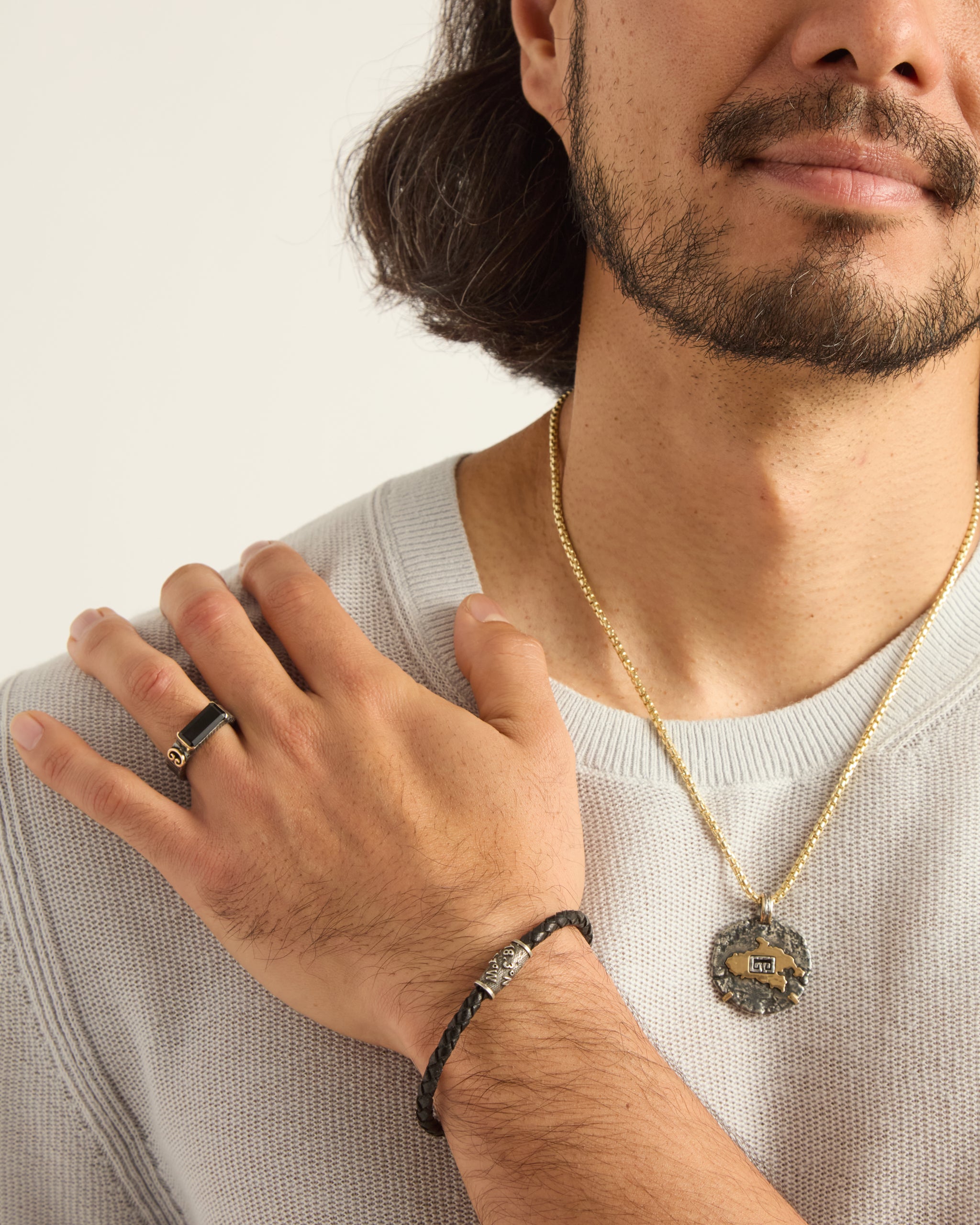 Salty Water Texture Elongated Stone Ring - Black Onyx