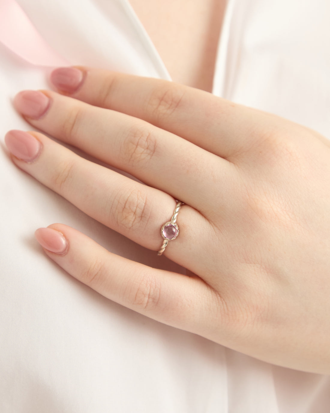 Breast Cancer Awareness Twisted Stone Ring - Pink Zircon