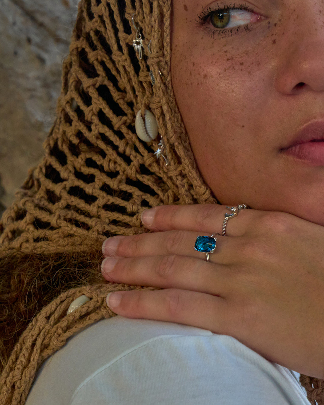 Twisted Stone Ring with Petroglyph Setting