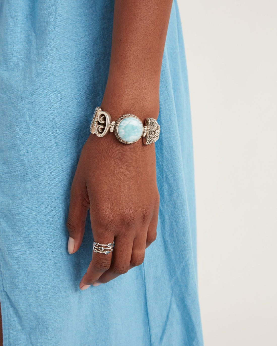 Twisted Link Bracelet with Larimar & Petroglyph