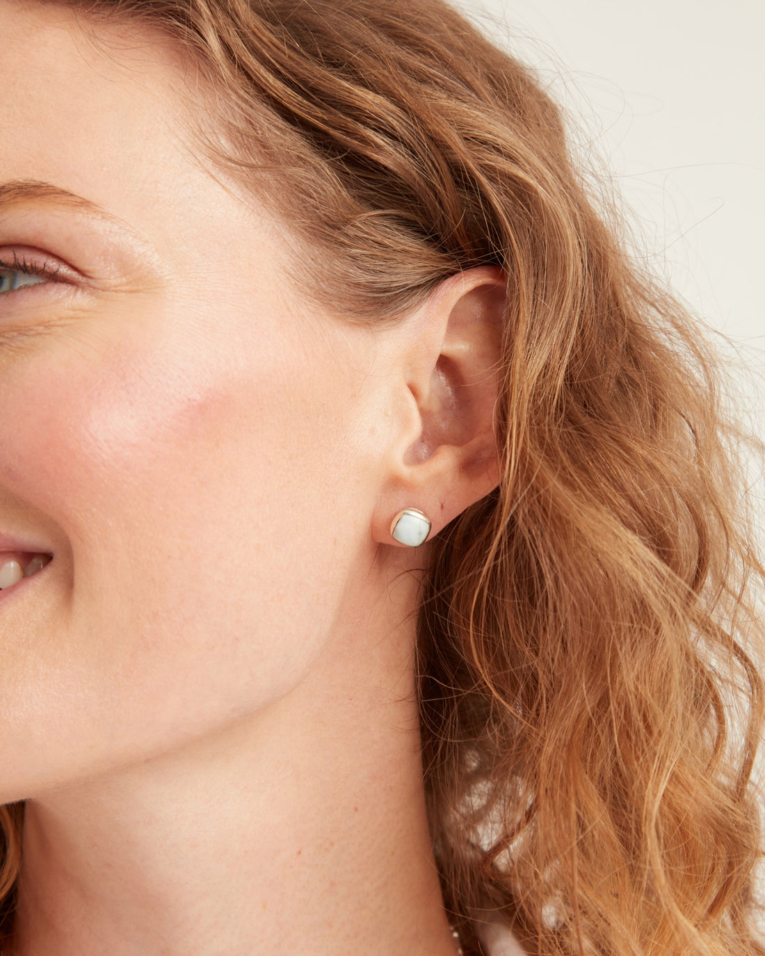 Square Stone Studs with Petroglyph Turtle Texture - Larimar