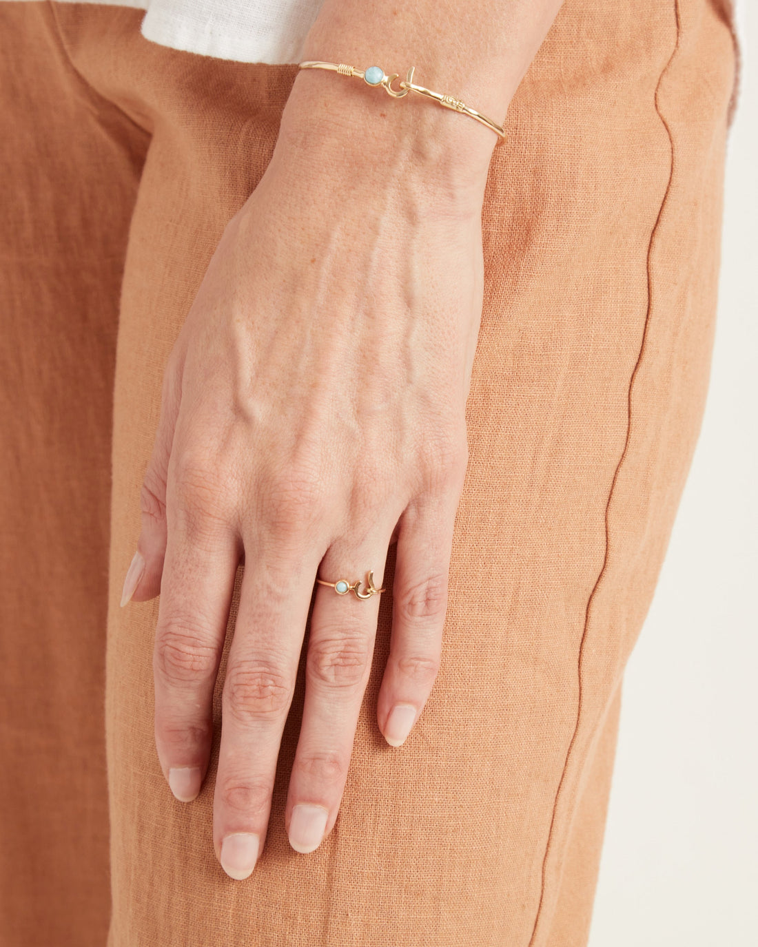 Dainty St. John Hook Ring with Stone - Larimar