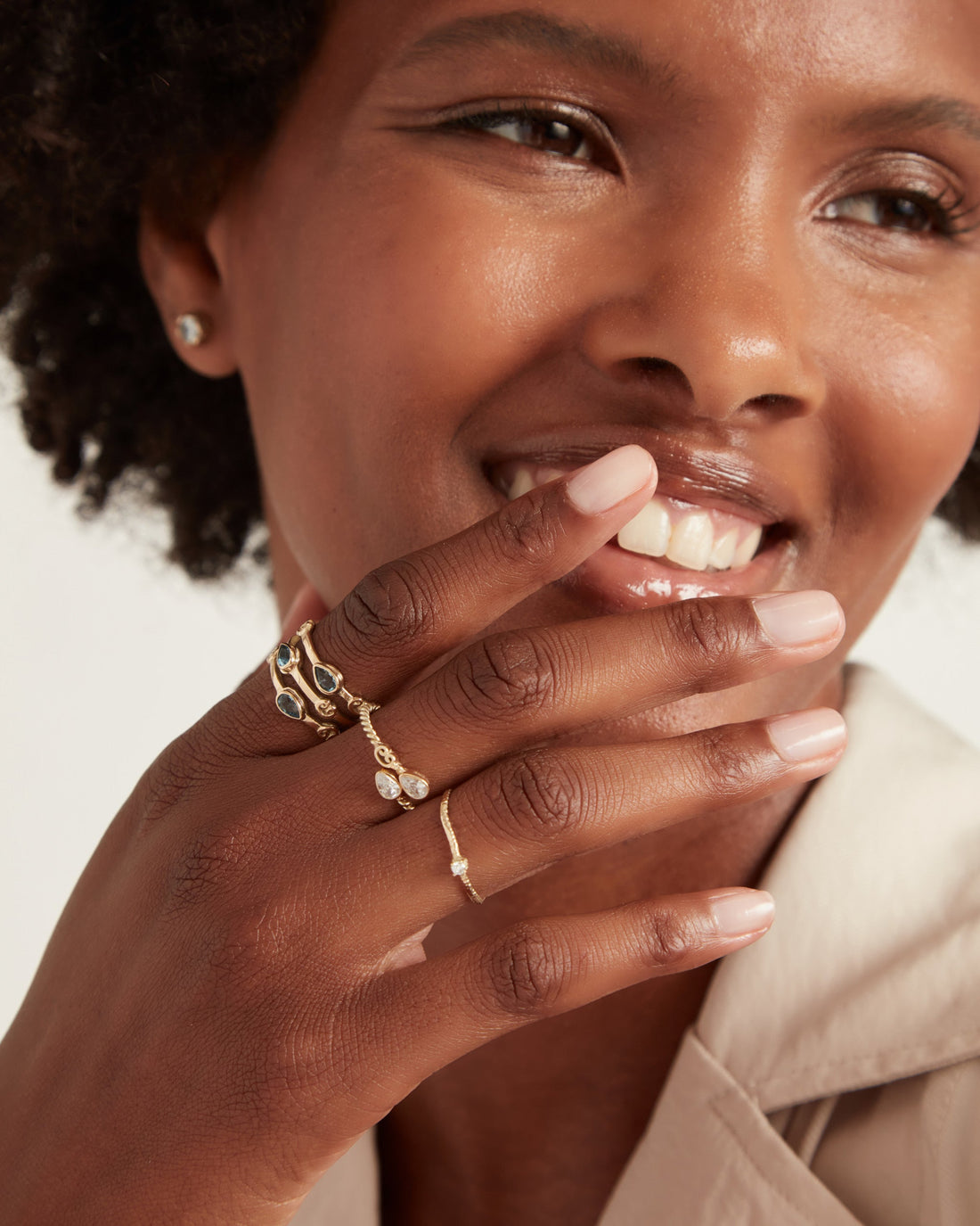 Textured Stacker Ring with Stone - Diamond