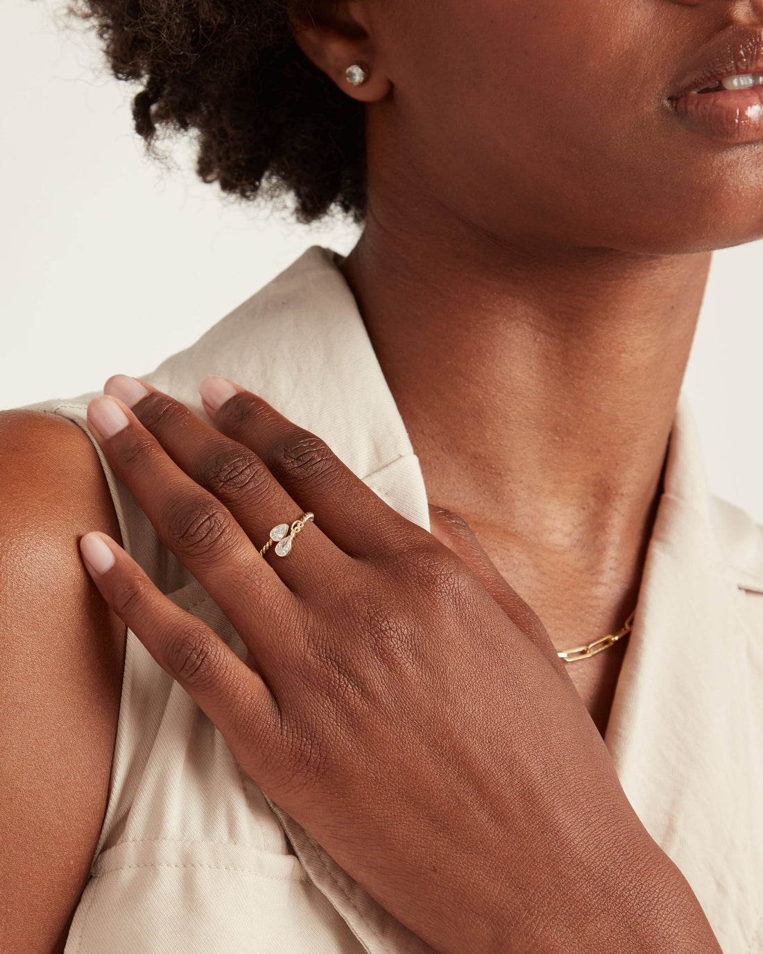 Twisted Wrap Ring with Stones - White Zircon