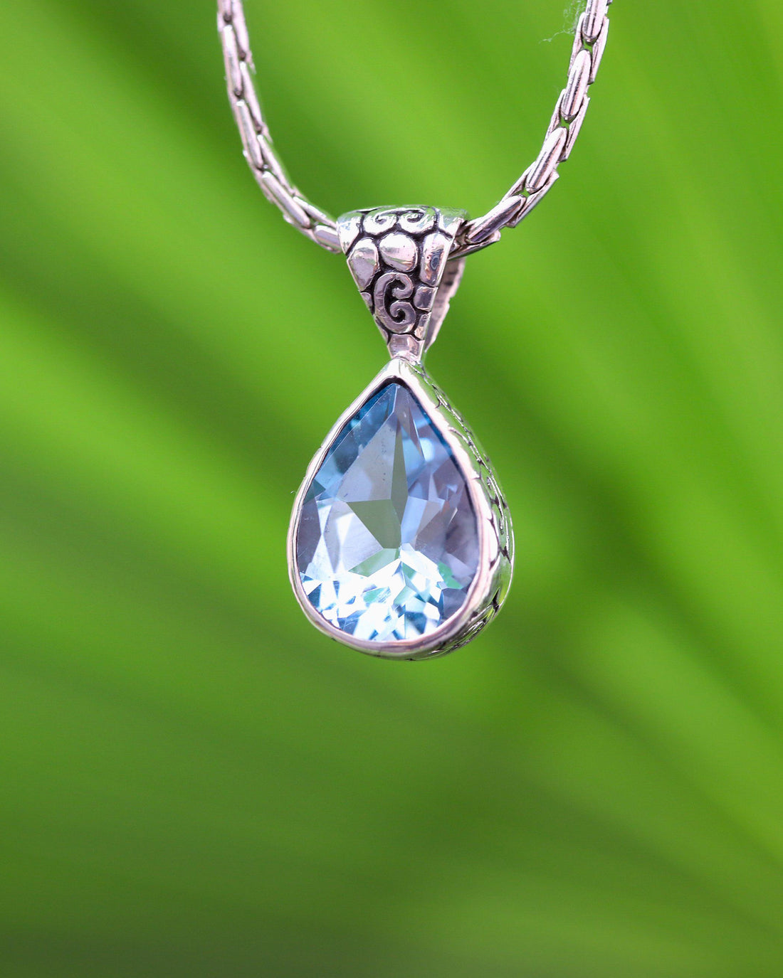 Teardrop Pendant with Turtle Texture - Hampton Blue Topaz