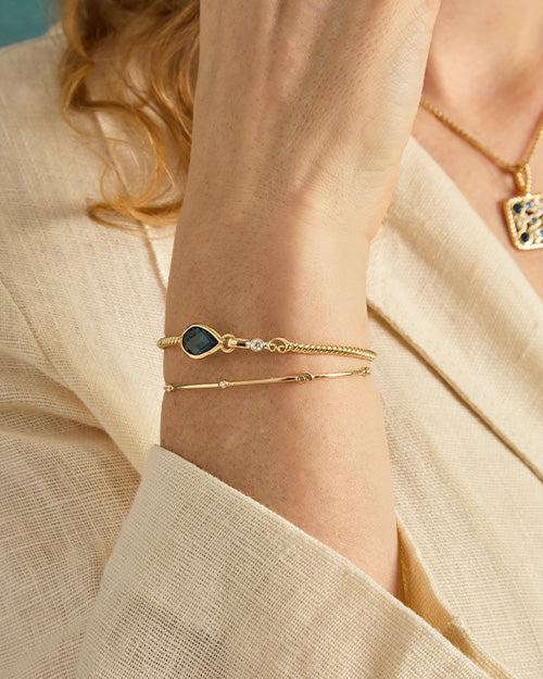 St. John Hook Bracelet with Triple Stones, 2mm - London Blue St. John Hook Bracelet with Triple Stones, 2mm - London Blue