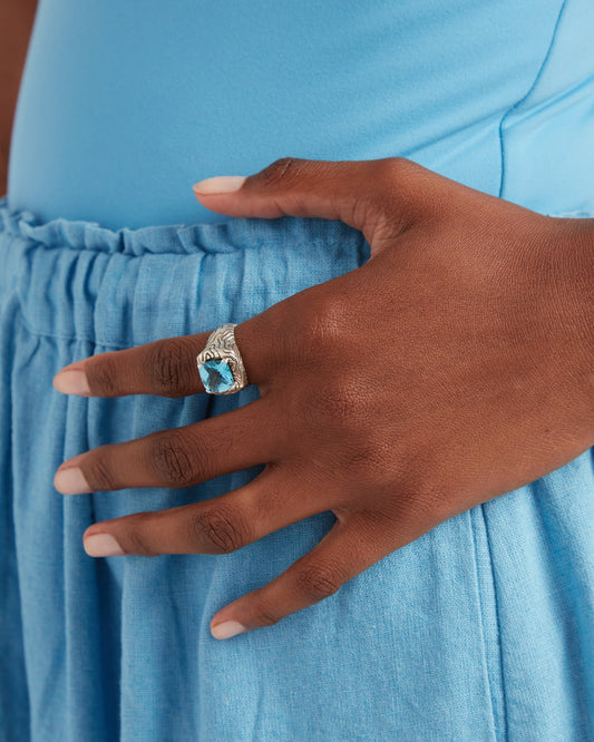 Gemstone Ring with Reef Texture - Hampton Blue Topaz