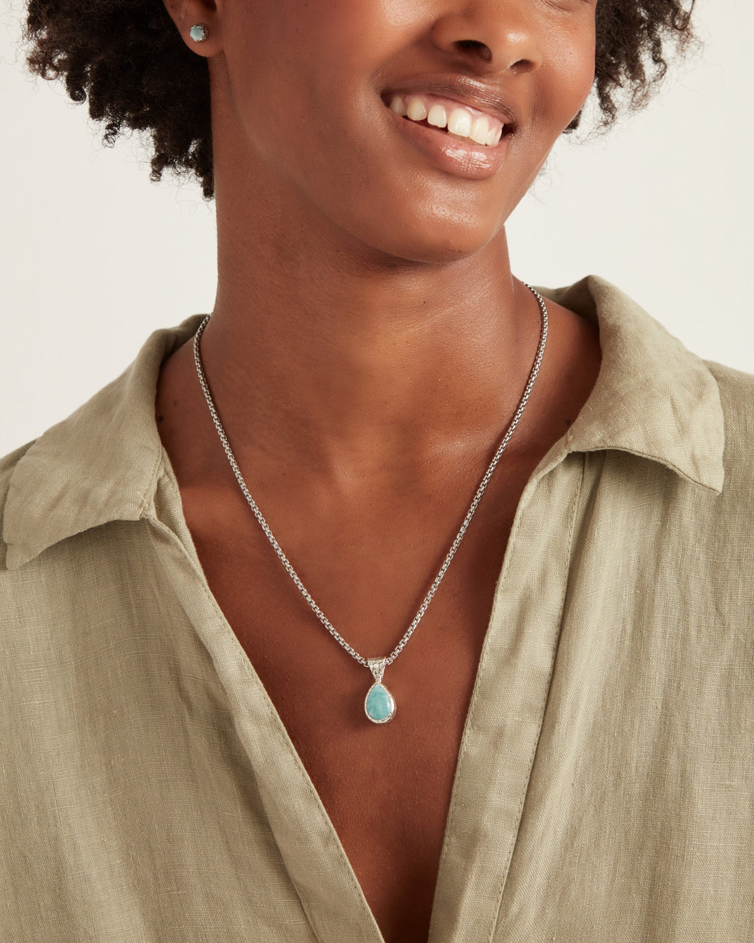 Teardrop Pendant with Turtle Texture - Larimar