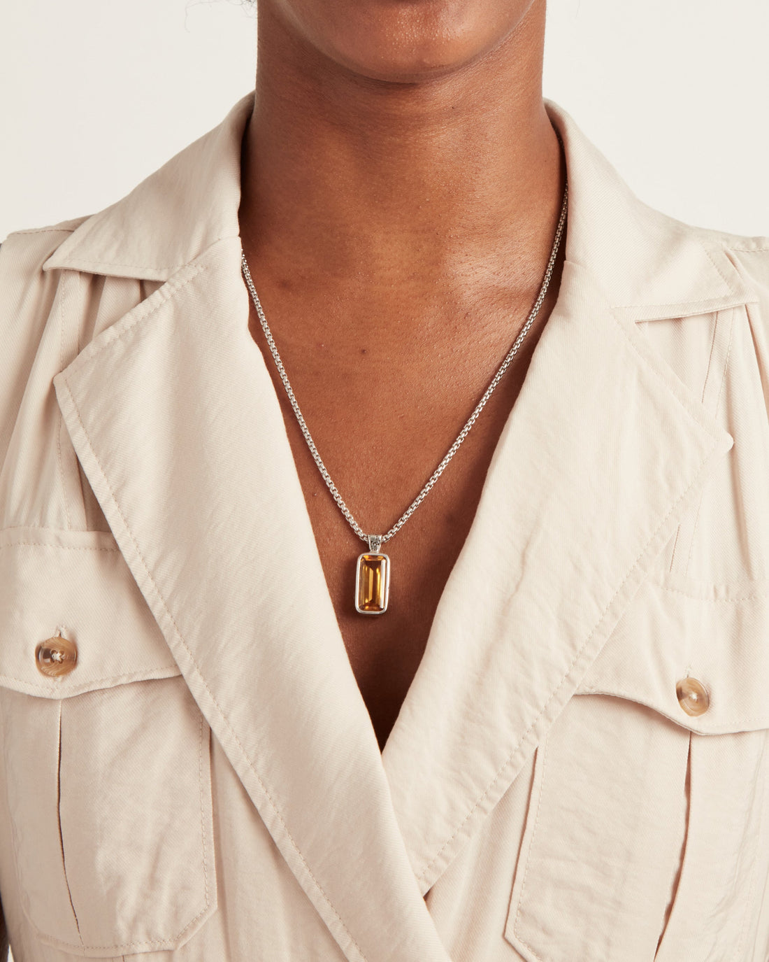 Stone Pendant with Turtle Texture & 14K Heart - Citrine