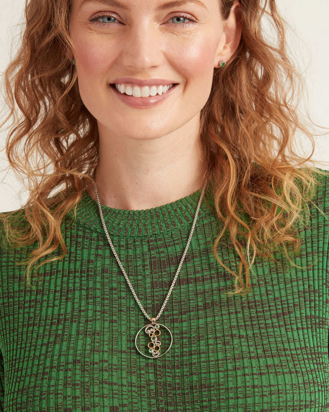 Circle of Life Pendant with Stones & Petroglyph - Green Zircon