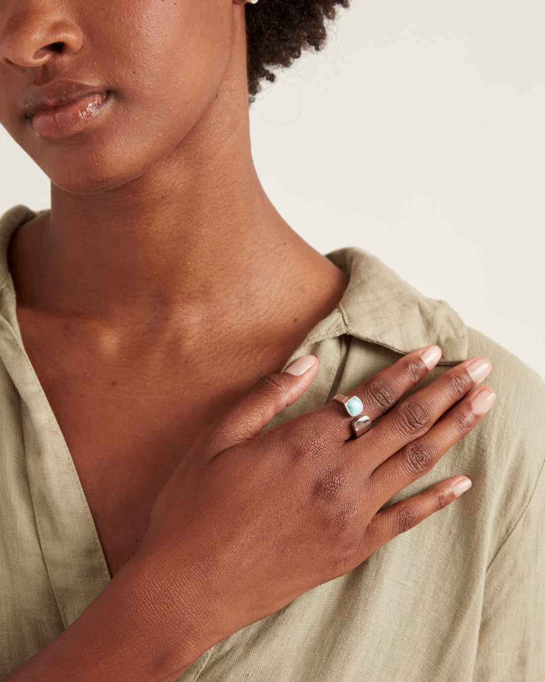 Open Band Stone Ring - Larimar