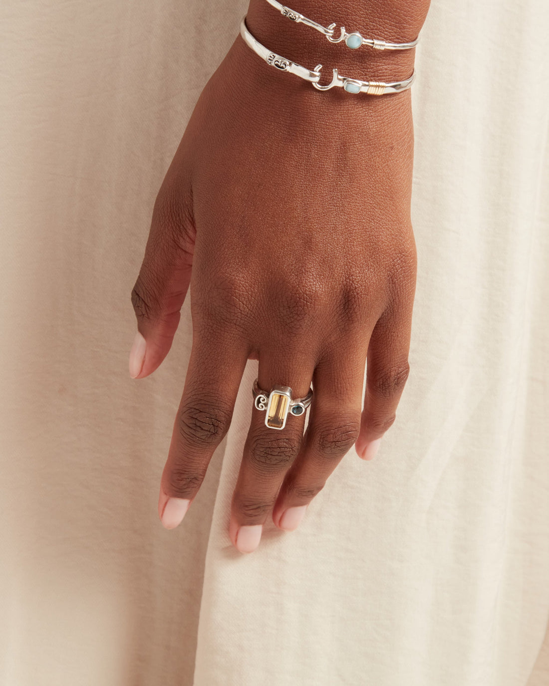 Rectangular Stone Ring - Citrine/London Blue Topaz