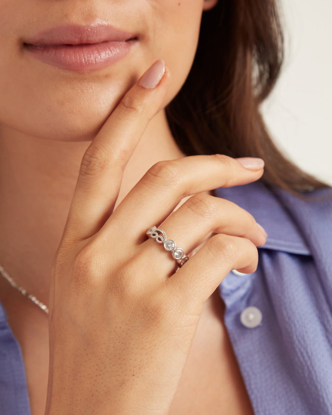 Stone & Petroglyph Ring - White Zircon