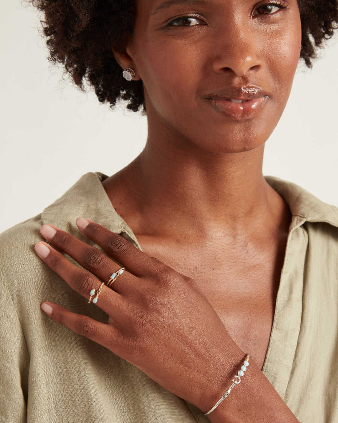 Twisted Two-Tone Band with Stone - Larimar