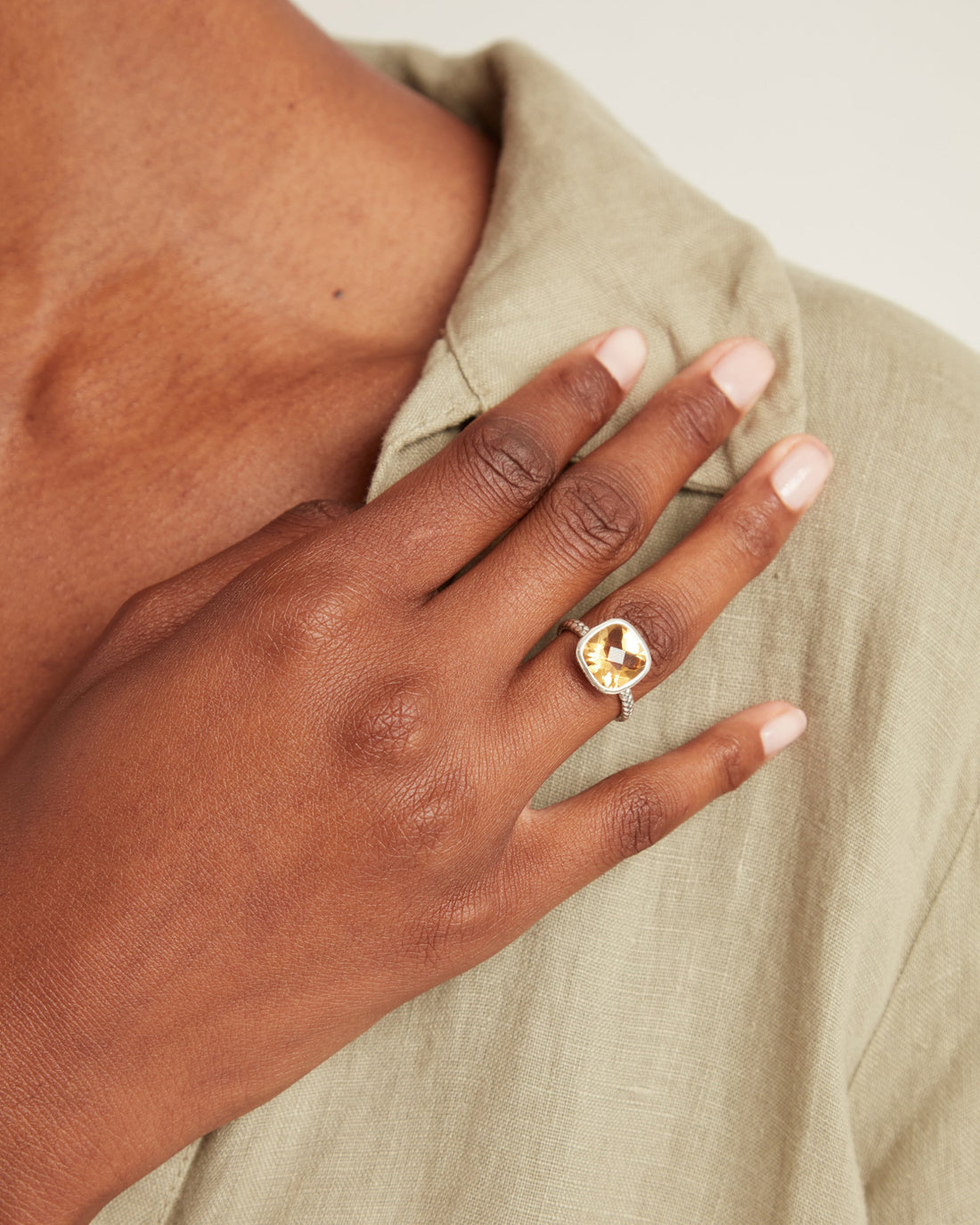 Stone Ring with Petroglyph Setting - Citrine